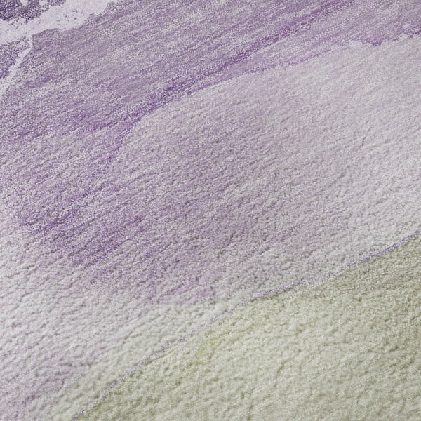 HomeRoots 8' Vibrant Purple, Green & Ivory Abstract Washable Round Rug with UV Protection for Busy Homes 647209