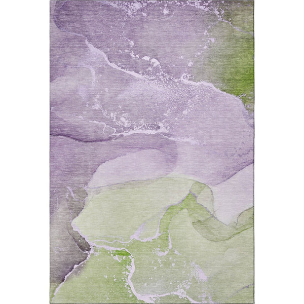 HomeRoots 8' X 10' Abstract Area Rug in Purple, Green & Ivory - Washable, UV-Protected, Stain-Resistant Design 647210