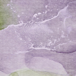 HomeRoots 9' X 12' Abstract Area Rug in Purple, Green & Ivory - Washable, UV Protected, Pet-Friendly Design! 647211