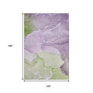 HomeRoots 10' X 14' Abstract Washable Area Rug in Purple, Green & Ivory - UV Protected, Durable & Stylish! 647212