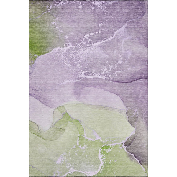 HomeRoots 10' X 14' Abstract Washable Area Rug in Purple, Green & Ivory - UV Protected, Durable & Stylish! 647212