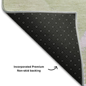 HomeRoots 10' X 14' Abstract Washable Area Rug in Purple, Green & Ivory - UV Protected, Durable & Stylish! 647212