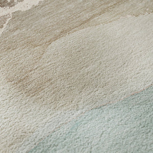 HomeRoots 8' Teal Beige Ivory Abstract Washable Round Rug - Durable, UV-Protected, Easy-Care Design for Homes 647215