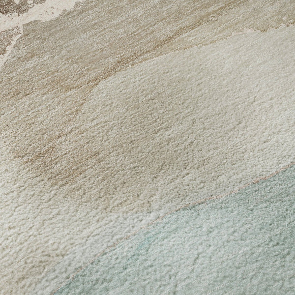 HomeRoots 8' Teal Beige Ivory Abstract Washable Round Rug - Durable, UV-Protected, Easy-Care Design for Homes 647215