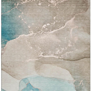 HomeRoots 8' X 10' Stylish Teal Beige Ivory Abstract Area Rug - Durable, Washable, UV Protected for Busy Homes 647216
