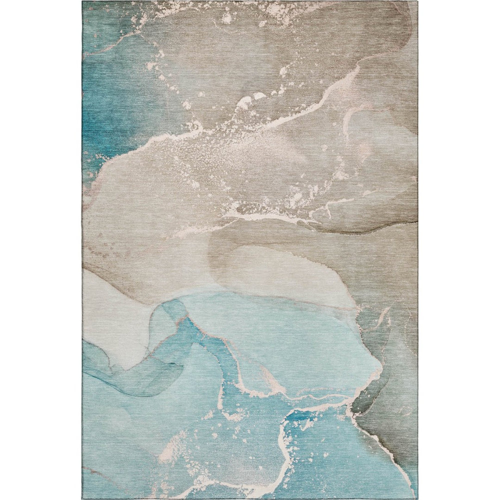 HomeRoots 9' X 12' Teal Beige Ivory Abstract Washable Area Rug - Durable, UV Protected for Modern Spaces 647217