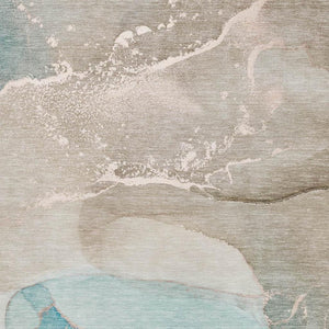 HomeRoots 9' X 12' Teal Beige Ivory Abstract Washable Area Rug - Durable, UV Protected for Modern Spaces 647217