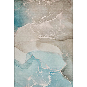 HomeRoots 10' Teal, Beige & Ivory Abstract Washable Area Rug - UV-Protected, Stylish, Durable for Any Space 647218