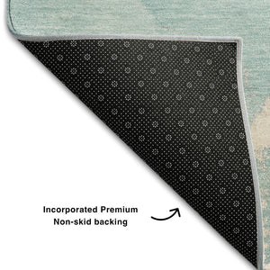 HomeRoots 10' Teal, Beige & Ivory Abstract Washable Area Rug - UV-Protected, Stylish, Durable for Any Space 647218