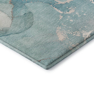 HomeRoots 10' Teal, Beige & Ivory Abstract Washable Area Rug - UV-Protected, Stylish, Durable for Any Space 647218