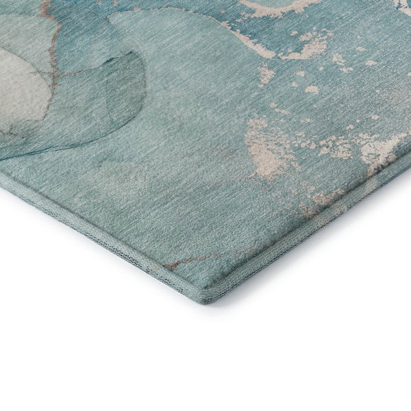 HomeRoots 10' Teal, Beige & Ivory Abstract Washable Area Rug - UV-Protected, Stylish, Durable for Any Space 647218