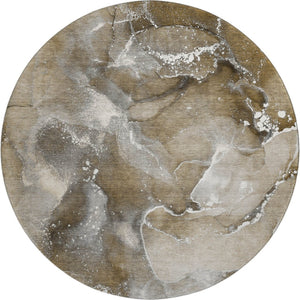 HomeRoots 8' Modern Abstract Washable Round Rug in Brown, Ivory & Gray – UV Protected, Stain Resistant Design 647221
