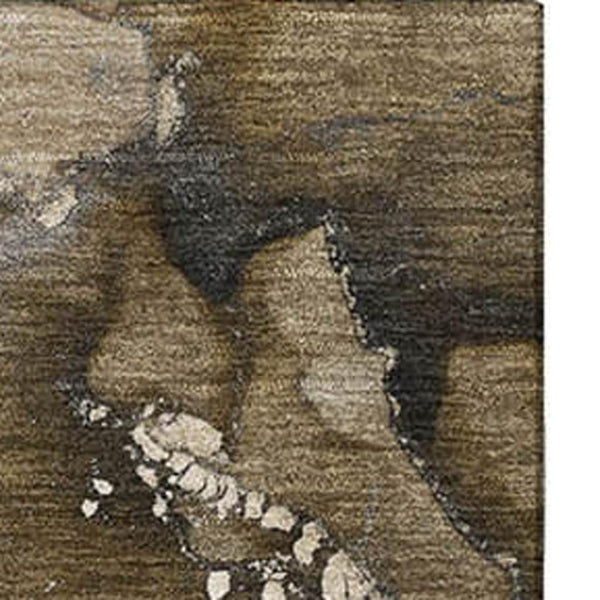 HomeRoots 10' X 14' Abstract Washable Area Rug in Brown, Ivory & Gray - UV Protected for Busy Homes 647224