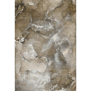 HomeRoots 10' X 14' Abstract Washable Area Rug in Brown, Ivory & Gray - UV Protected for Busy Homes 647224