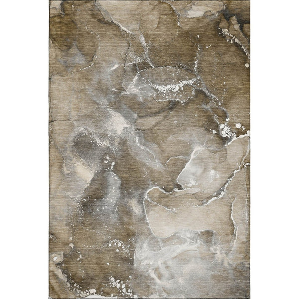 HomeRoots 10' X 14' Abstract Washable Area Rug in Brown, Ivory & Gray - UV Protected for Busy Homes 647224
