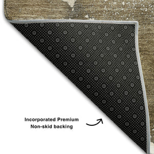 HomeRoots 10' X 14' Abstract Washable Area Rug in Brown, Ivory & Gray - UV Protected for Busy Homes 647224