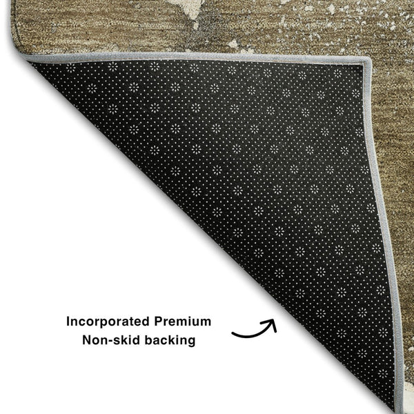 HomeRoots 10' X 14' Abstract Washable Area Rug in Brown, Ivory & Gray - UV Protected for Busy Homes 647224