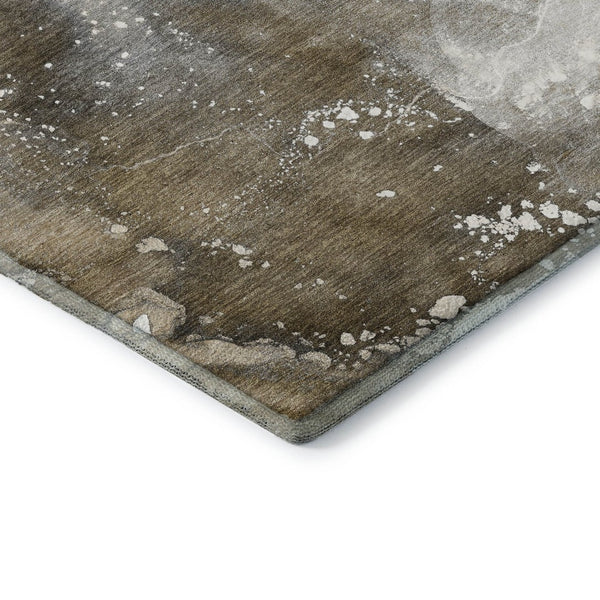 HomeRoots 10' X 14' Abstract Washable Area Rug in Brown, Ivory & Gray - UV Protected for Busy Homes 647224