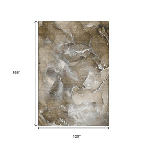 HomeRoots 10' X 14' Abstract Washable Area Rug in Brown, Ivory & Gray - UV Protected for Busy Homes 647224