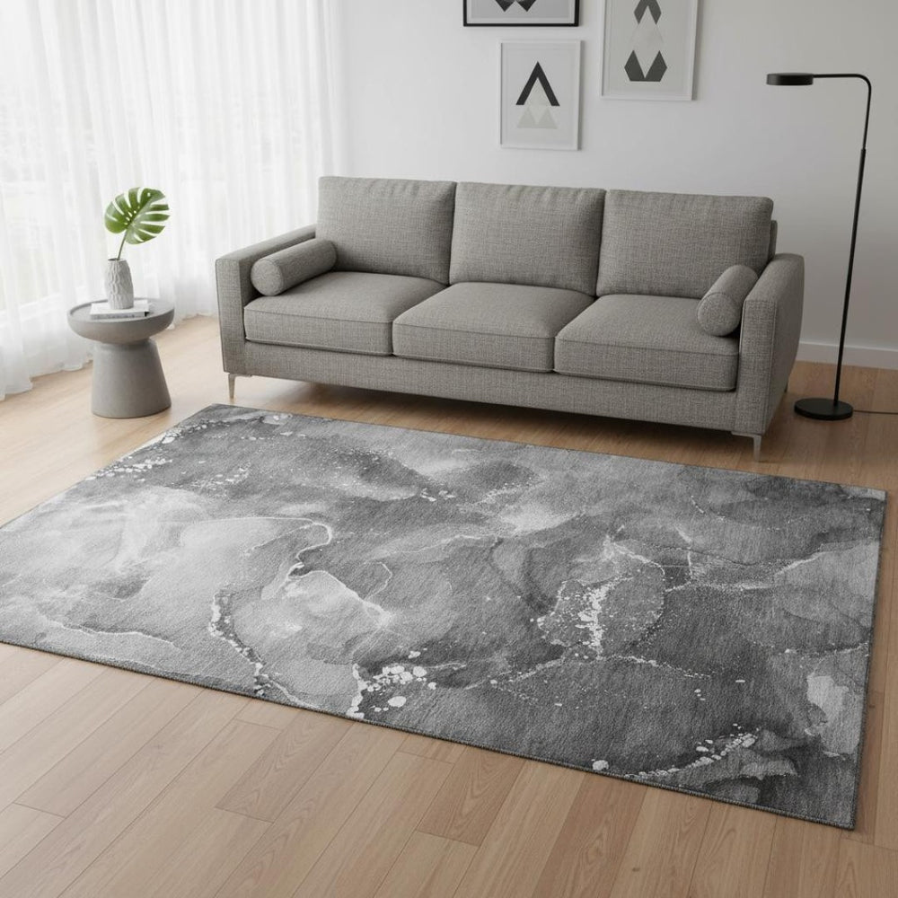 HomeRoots 5' X 8' Gray And Ivory Abstract Area Rug – Durable, Washable, UV Protected for Modern Living Spaces 647226