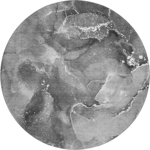 HomeRoots 8' Gray And Ivory Abstract Washable Round Rug - Stylish, Durable, and UV-Protected for Every Home 647227
