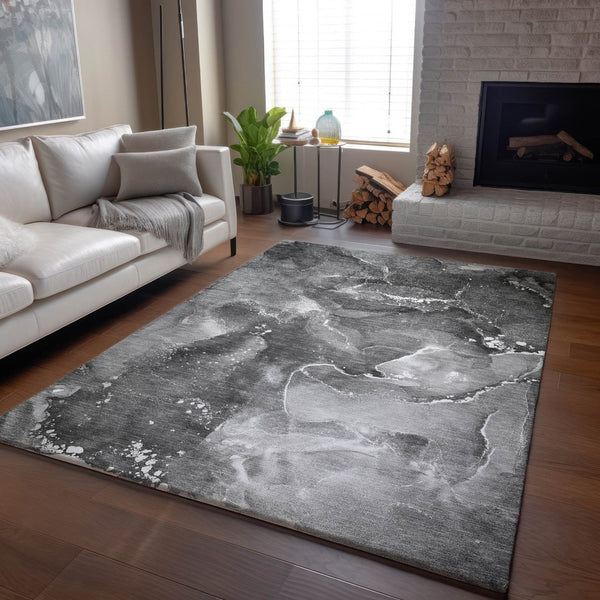 HomeRoots 8' X 10' Gray And Ivory Abstract Area Rug - Washable, UV Protected, Stain Resistant, Modern Design 647228