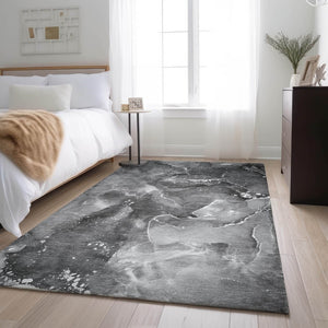 HomeRoots 10' X 14' Gray And Ivory Abstract Area Rug - Washable, Stain Resistant, UV Protected for High-Traffic Homes 647230