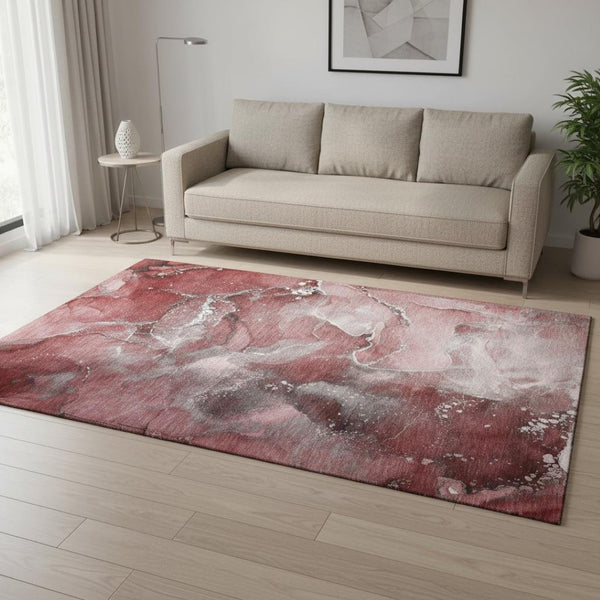 HomeRoots 5' X 8' Merlot and Ivory Abstract Washable Area Rug - Stain Resistant, UV Protected, Easy Care 647232