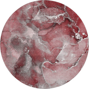 HomeRoots 8' Merlot and Ivory Abstract Round Rug – Washable, UV-Protected, and Perfect for Busy Homes! 647233