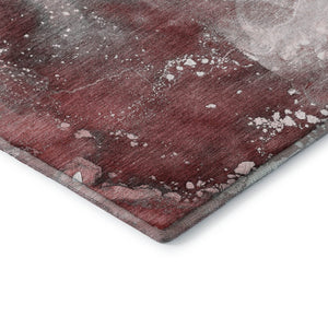 HomeRoots 8' Merlot and Ivory Abstract Round Rug – Washable, UV-Protected, and Perfect for Busy Homes! 647233