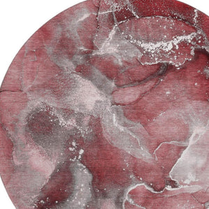 HomeRoots 8' Merlot and Ivory Abstract Round Rug – Washable, UV-Protected, and Perfect for Busy Homes! 647233