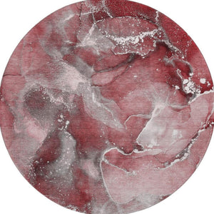 HomeRoots 8' Merlot and Ivory Abstract Round Rug – Washable, UV-Protected, and Perfect for Busy Homes! 647233