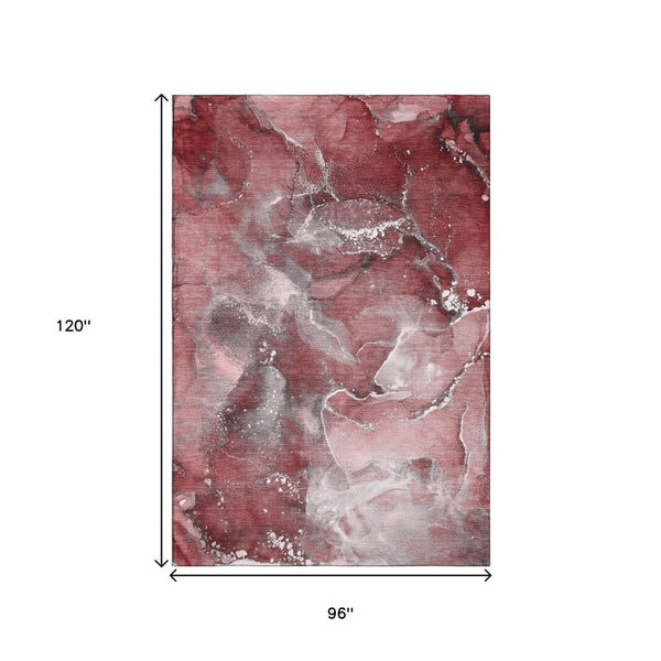 HomeRoots 8' X 10' Merlot and Ivory Abstract Washable Area Rug - UV Protected, Stain-Resistant, Durable Design 647234