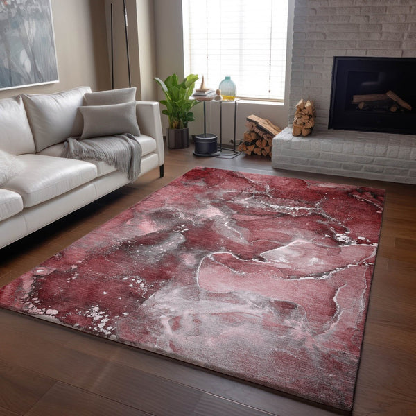 HomeRoots 8' X 10' Merlot and Ivory Abstract Washable Area Rug - UV Protected, Stain-Resistant, Durable Design 647234
