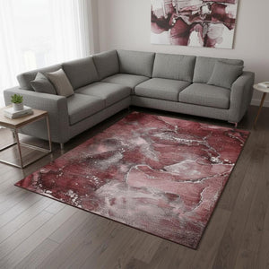 HomeRoots 9' X 12' Merlot and Ivory Abstract Area Rug - Durable, Stain Resistant & UV Protected for Homes 647235