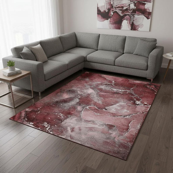 HomeRoots 9' X 12' Merlot and Ivory Abstract Area Rug - Durable, Stain Resistant & UV Protected for Homes 647235