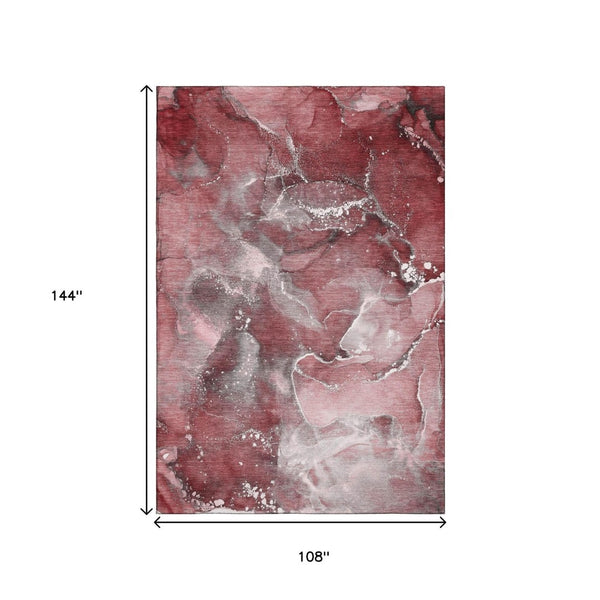 HomeRoots 9' X 12' Merlot and Ivory Abstract Area Rug - Durable, Stain Resistant & UV Protected for Homes 647235