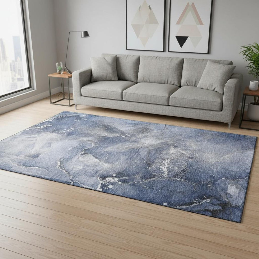 HomeRoots 5' X 8' Navy Blue & Ivory Abstract Area Rug – Stylish, Washable, UV-Protected for Busy Homes 647238