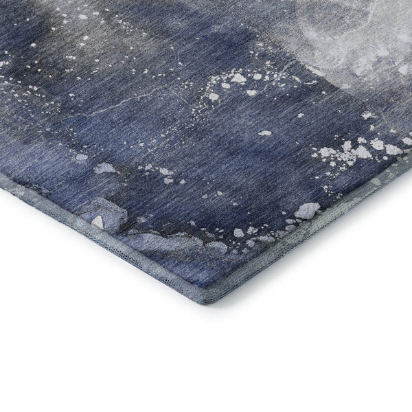 HomeRoots 8' Navy Blue and Ivory Abstract Washable Round Rug - Stylish, Durable, and UV-Protected for Any Space 647239
