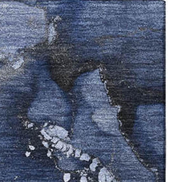 HomeRoots 9' X 12' Navy Blue Abstract Area Rug - Washable, UV-Protected, Durable & Stain-Resistant Design 647241