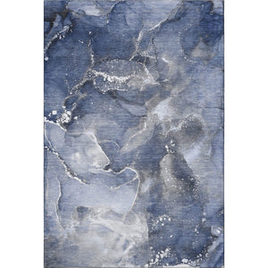 HomeRoots 9' X 12' Navy Blue Abstract Area Rug - Washable, UV-Protected, Durable & Stain-Resistant Design 647241