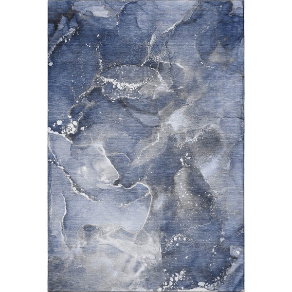 HomeRoots 9' X 12' Navy Blue Abstract Area Rug - Washable, UV-Protected, Durable & Stain-Resistant Design 647241