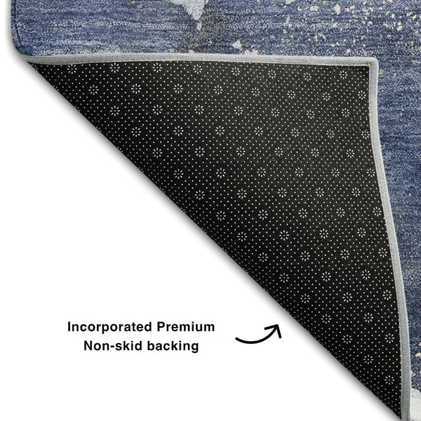 HomeRoots 9' X 12' Navy Blue Abstract Area Rug - Washable, UV-Protected, Durable & Stain-Resistant Design 647241