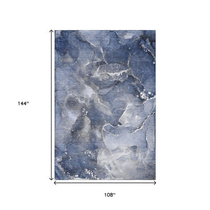HomeRoots 9' X 12' Navy Blue Abstract Area Rug - Washable, UV-Protected, Durable & Stain-Resistant Design 647241