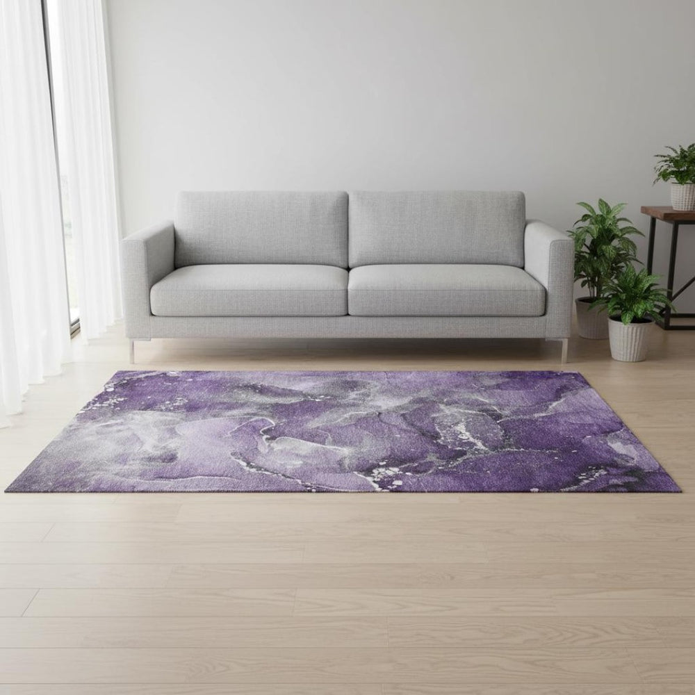HomeRoots 5' Purple & Ivory Abstract Area Rug - Washable, UV-Protected, Stain-Resistant, Durable for Pets & Kids 647244