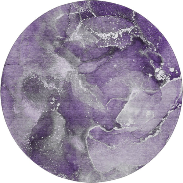 HomeRoots 8' Washable Round Rug in Purple and Ivory - Stylish Abstract Design with UV Protection & Durability 647245