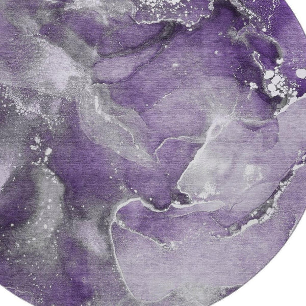 HomeRoots 8' Washable Round Rug in Purple and Ivory - Stylish Abstract Design with UV Protection & Durability 647245
