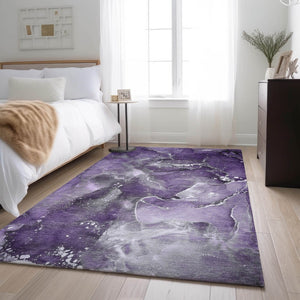 HomeRoots 9' X 12' Purple And Ivory Abstract Area Rug - Washable, UV-Protected, Durable, Modern Design for Homes 647247