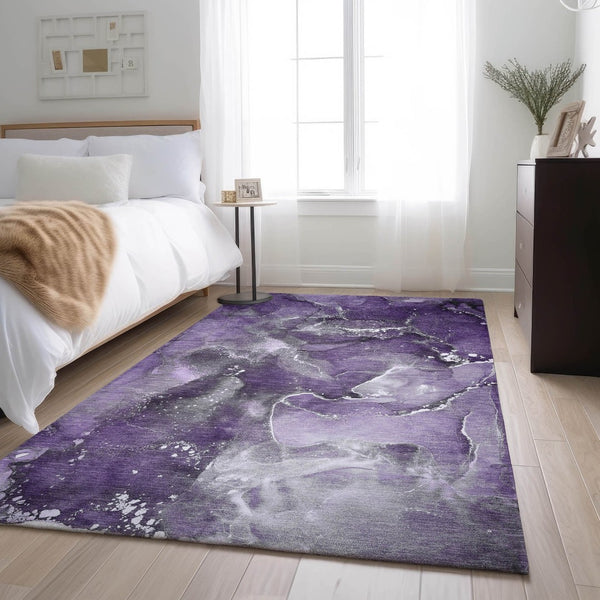 HomeRoots 9' X 12' Purple And Ivory Abstract Area Rug - Washable, UV-Protected, Durable, Modern Design for Homes 647247