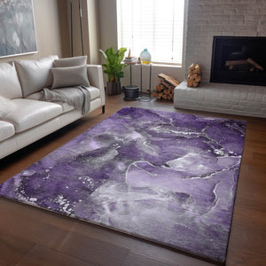 HomeRoots 9' X 12' Purple And Ivory Abstract Area Rug - Washable, UV-Protected, Durable, Modern Design for Homes 647247